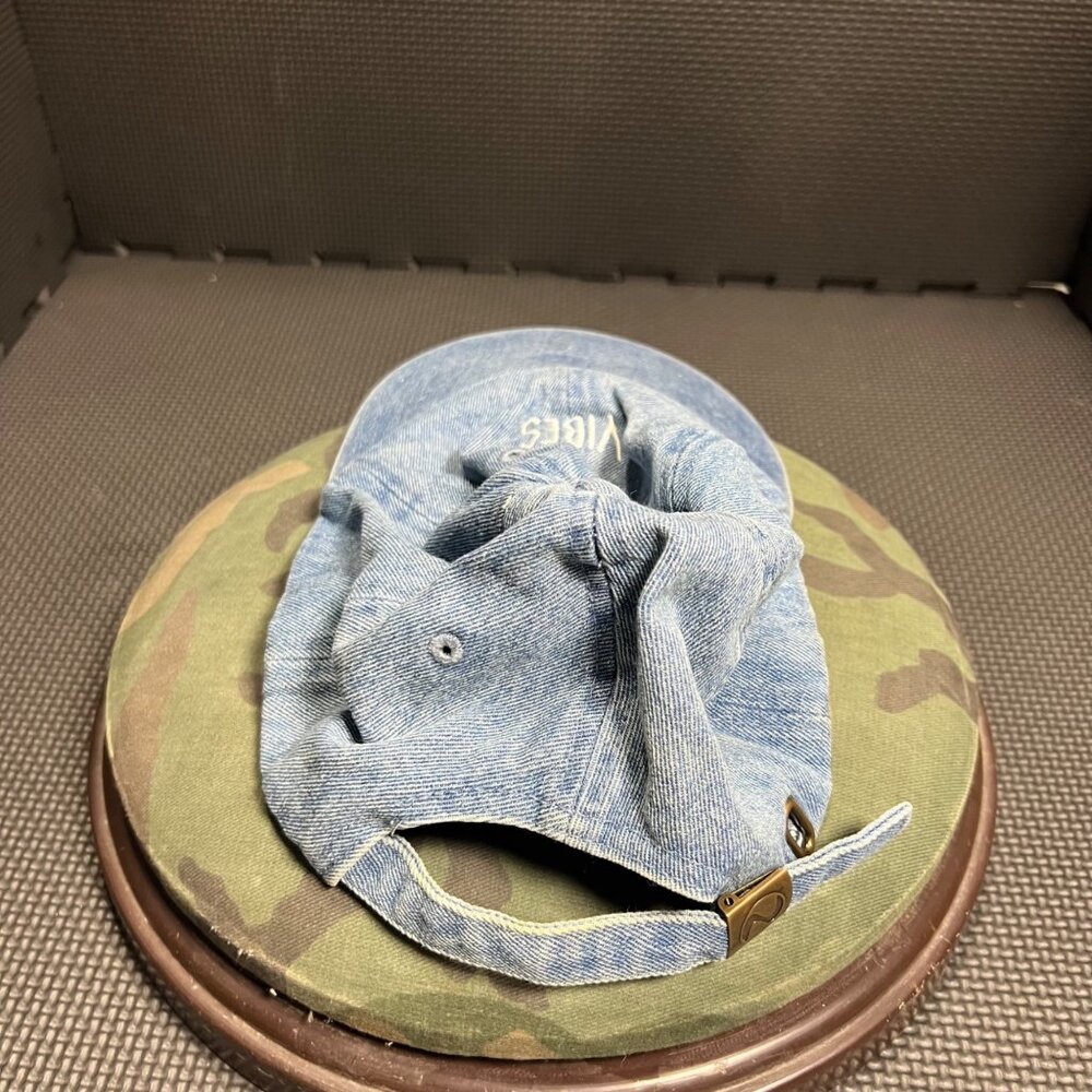Vintage Denim Dad Hat With "Vibes" Embroidery Adjustable Strapback Cap Casual St - Picture 3 of 5